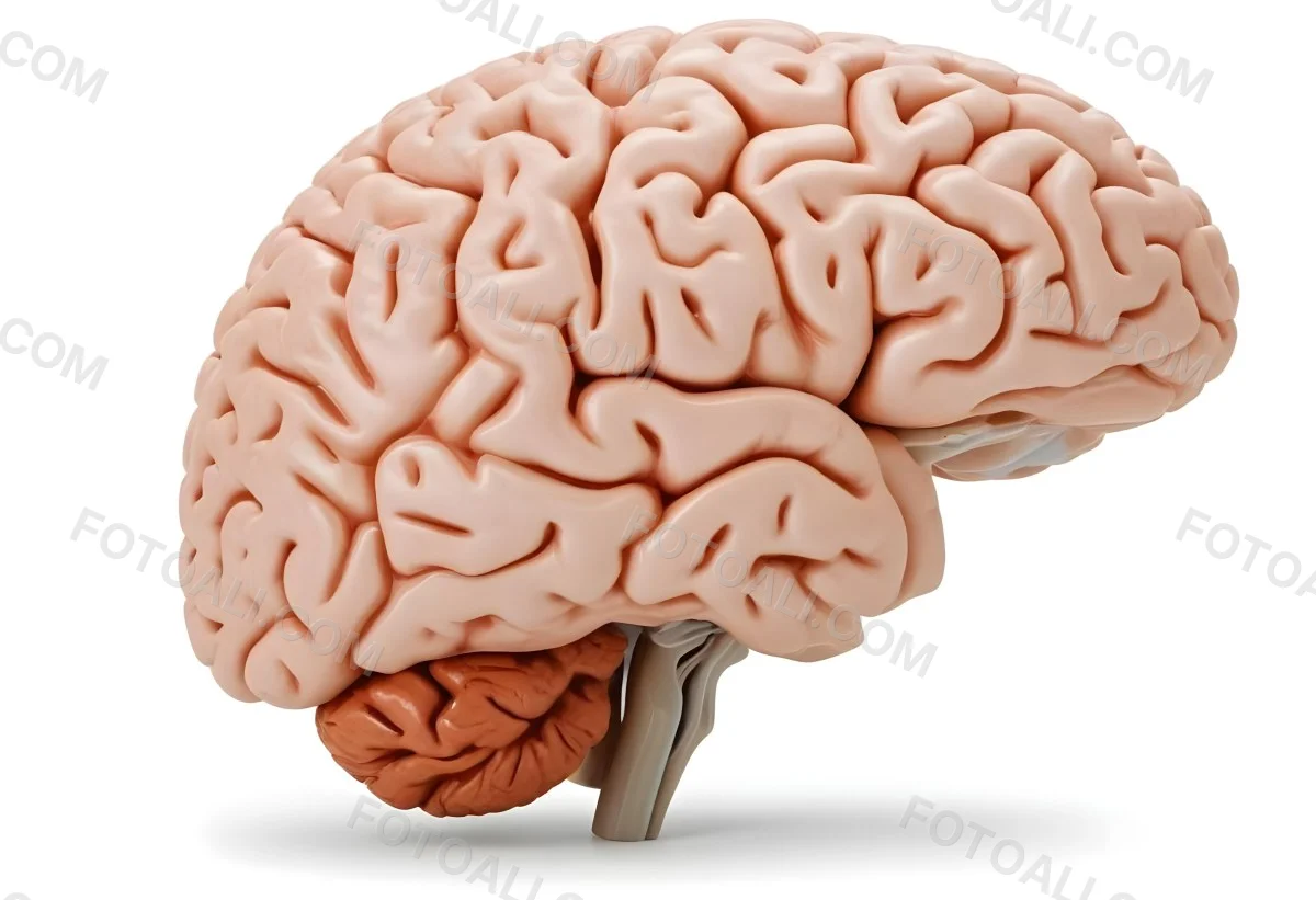 Human Brain With Gyri And Sulci Cerebellum Brainstem Anatomical Model Medical Illustration White Background Detailed Texture Educational Resource Scientific Visualization 17 54f5