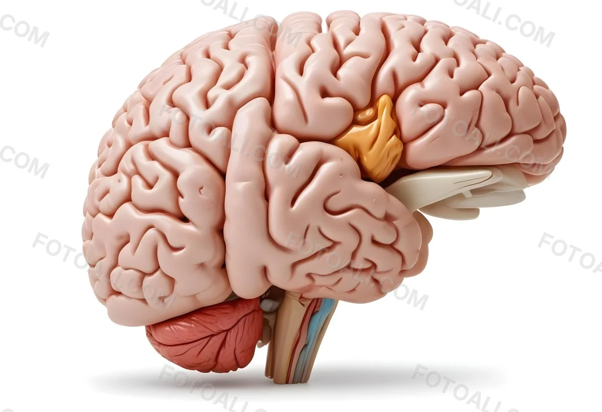 Human Brain With Gyri And Sulci Cerebellum Brainstem Anatomical Model Medical Illustration White Background Detailed Texture Educational Resource Scientific Visualization 18 4ca0