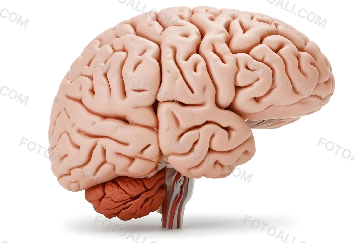 Human Brain With Gyri And Sulci Cerebellum Brainstem Anatomical Model Medical Illustration White Background Detailed Texture Educational Resource Scientific Visualization 21 6a2d
