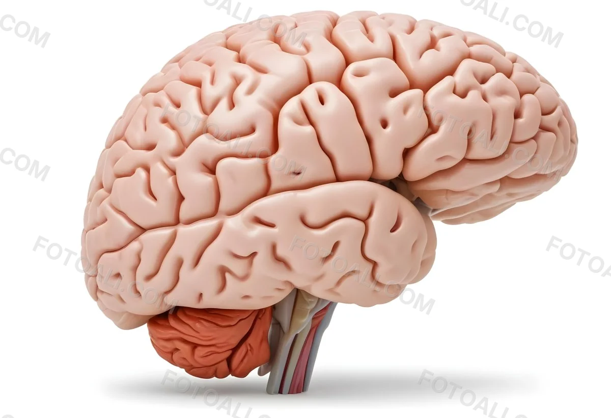Human Brain With Gyri And Sulci Cerebellum Brainstem Anatomical Model Medical Illustration White Background Detailed Texture Educational Resource Scientific Visualization 22 Cb90