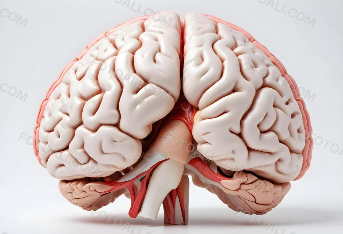 Human Brain With Gyri And Sulci Cerebellum Brainstem Anatomical Model Medical Illustration White Background Detailed Texture Educational Resource Scientific Visualization 3 258f