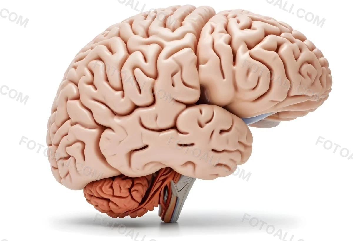 Human Brain With Gyri And Sulci Cerebellum Brainstem Anatomical Model Medical Illustration White Background Detailed Texture Educational Resource Scientific Visualization 4 6bc6