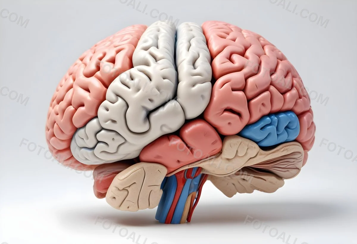 Human Brain With Gyri And Sulci Cerebellum Brainstem Anatomical Model Medical Illustration White Background Detailed Texture Educational Resource Scientific Visualization 7 Fc7c