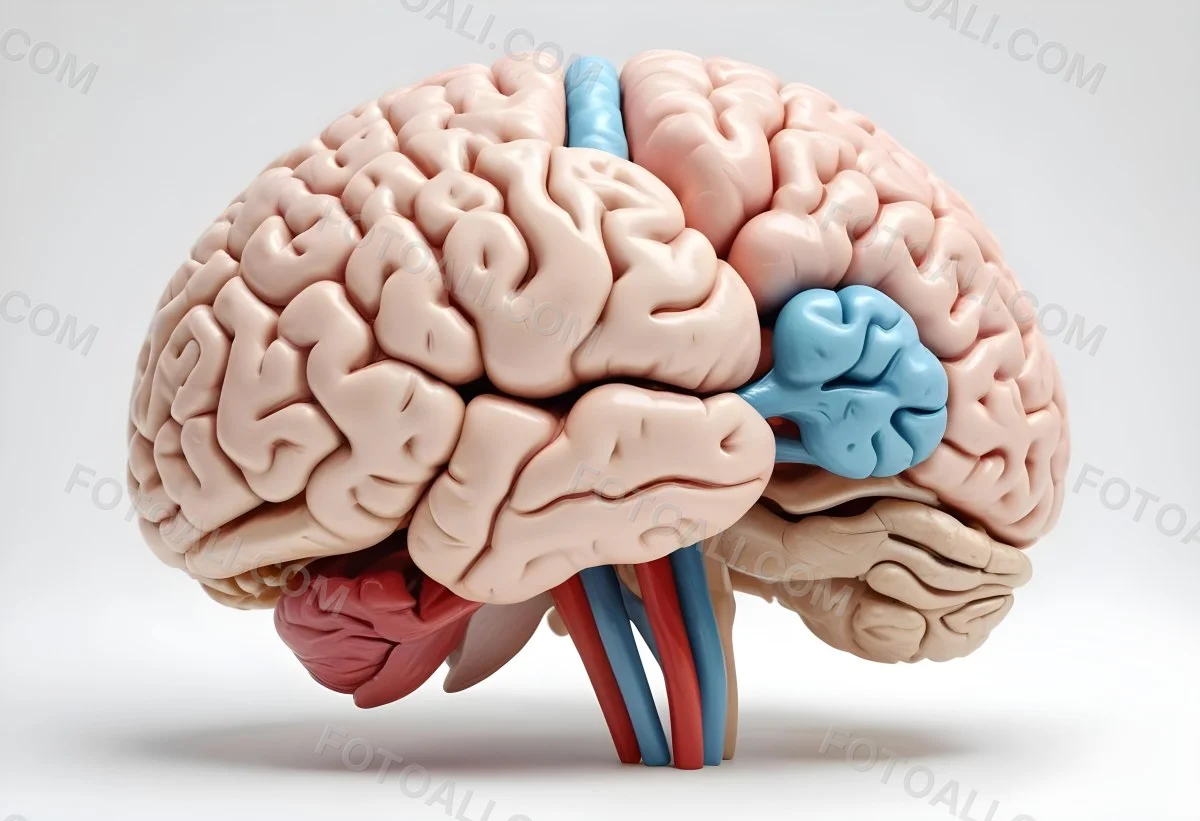 Human Brain With Gyri And Sulci Cerebellum Brainstem Anatomical Model Medical Illustration White Background Detailed Texture Educational Resource Scientific Visualization 9 A7df