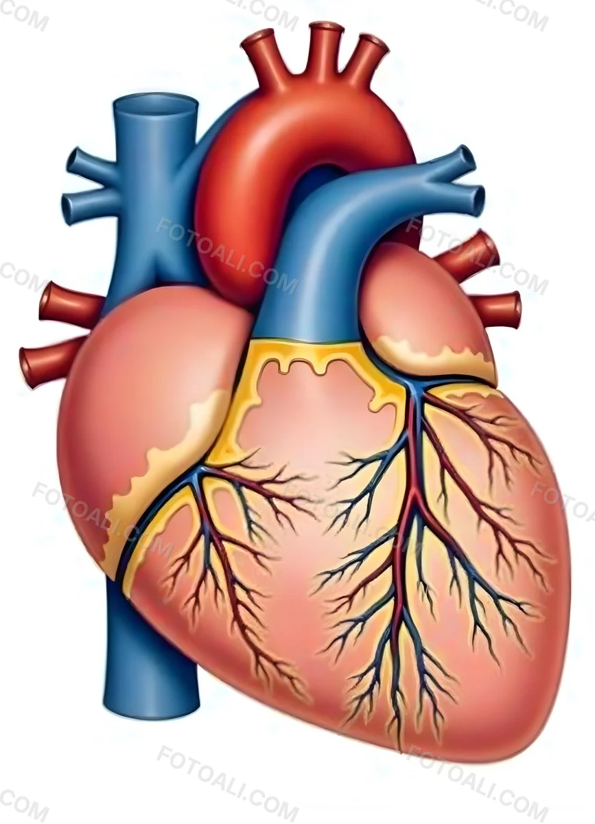 Human Heart With Veins And Arteries Detailed Anatomical Illustration Red And Blue Vessels Yellow Fat Tissue White Background Medical Diagram 6 91d2