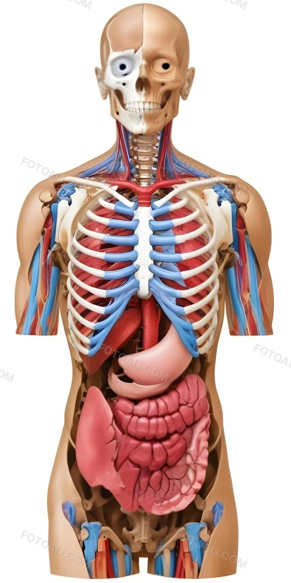 Human Torso With Visible Organs And Bones White Background 11 732d