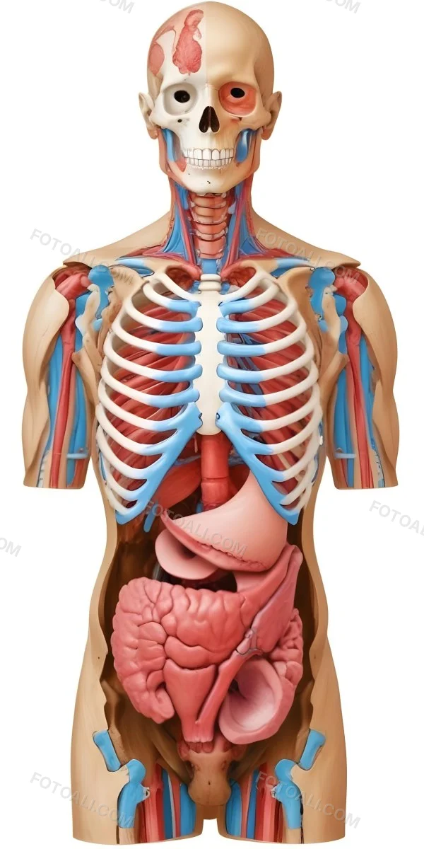 Human Torso With Visible Organs And Bones White Background 12 A09c