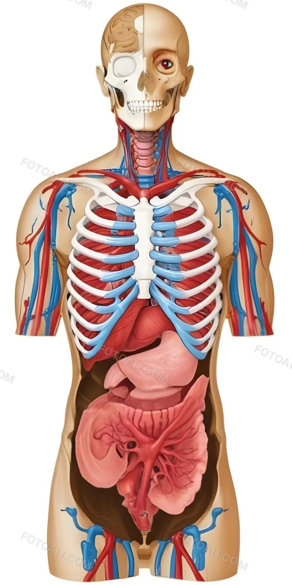Human Torso With Visible Organs And Bones White Background 2 89c3