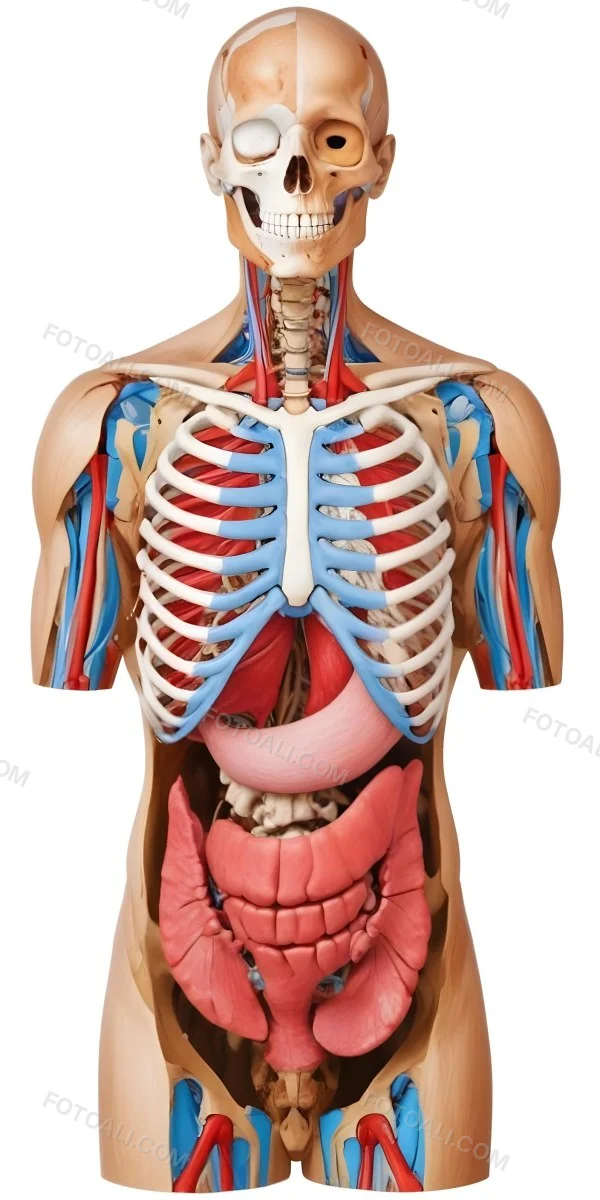 Human Torso With Visible Organs And Bones White Background 4 698b