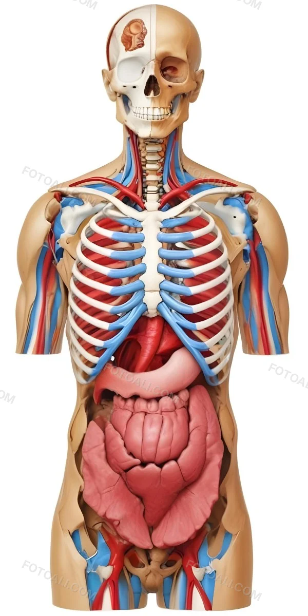 Human Torso With Visible Organs And Bones White Background 5 36ba