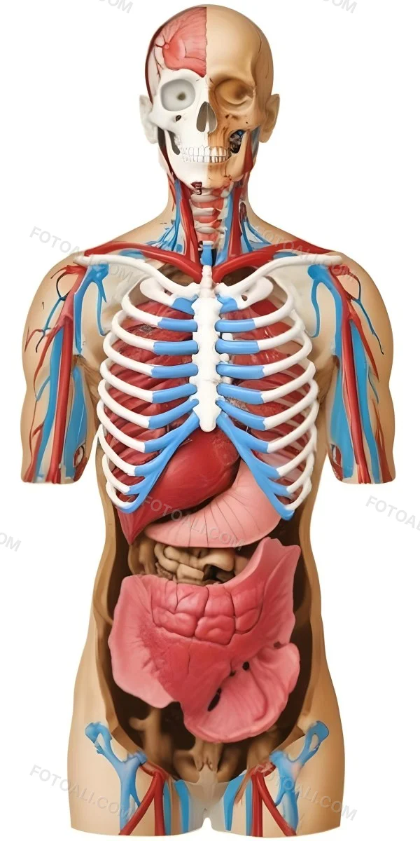 Human Torso With Visible Organs And Bones White Background 8 Fb32