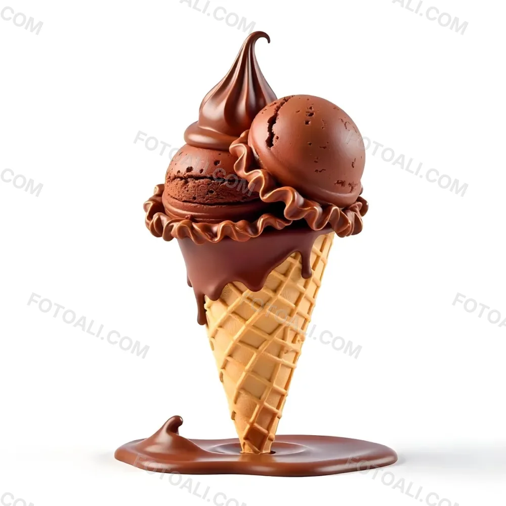 Ice Cream Cone With Chocolate Vanilla And Vanilla Flavors Waffle Stick Strawberry Syrup Splash White Background 31 9f8a