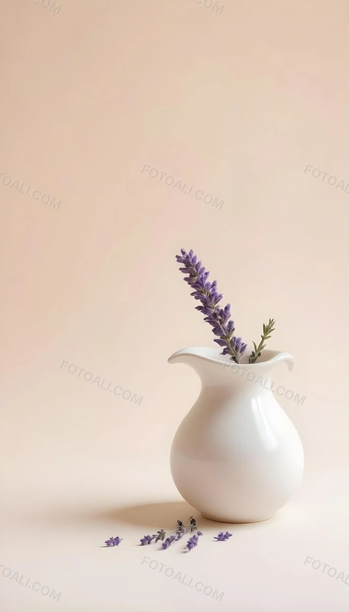 Lavender Flower In A White Ceramic Vase White Background Soft Lighting Minimalist Composition Clean Aesthetic Elegant Simple Calming Floral Arrangement Botanical Decorative 10 E8ea