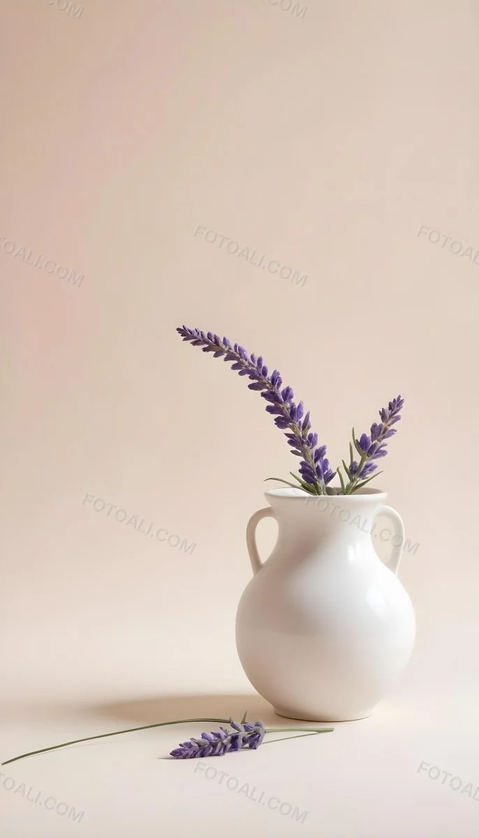Lavender Flower In A White Ceramic Vase White Background Soft Lighting Minimalist Composition Clean Aesthetic Elegant Simple Calming Floral Arrangement Botanical Decorative 12 2cfc