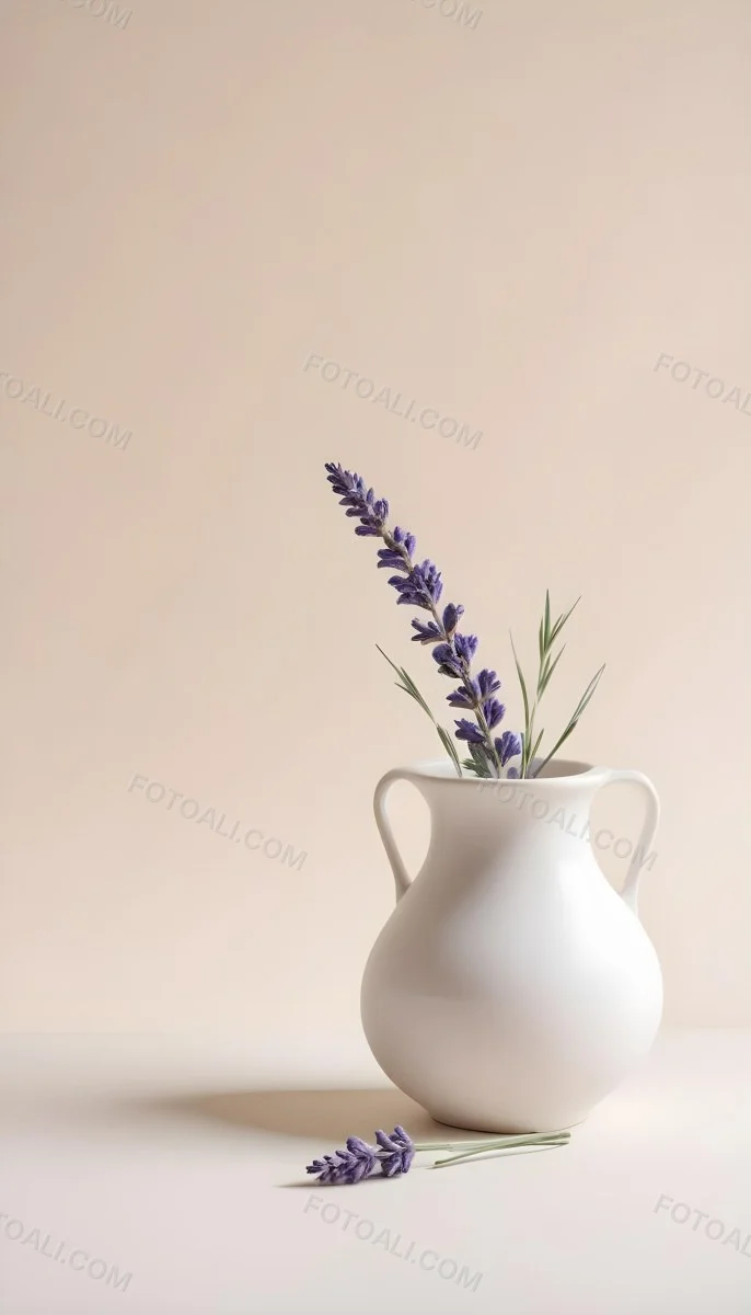 Lavender Flower In A White Ceramic Vase White Background Soft Lighting Minimalist Composition Clean Aesthetic Elegant Simple Calming Floral Arrangement Botanical Decorative 13 E9f1
