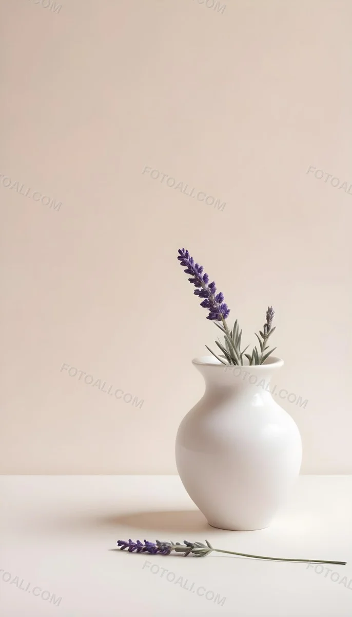 Lavender Flower In A White Ceramic Vase White Background Soft Lighting Minimalist Composition Clean Aesthetic Elegant Simple Calming Floral Arrangement Botanical Decorative 15 60ba