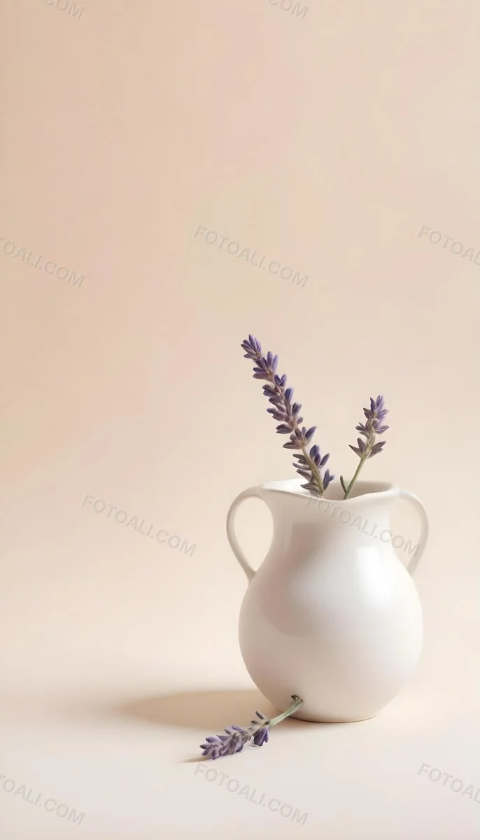 Lavender Flower In A White Ceramic Vase White Background Soft Lighting Minimalist Composition Clean Aesthetic Elegant Simple Calming Floral Arrangement Botanical Decorative 18 Be1a