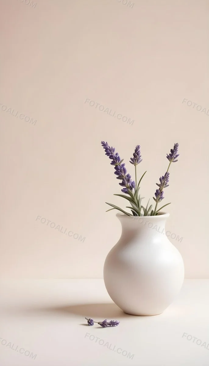 Lavender Flower In A White Ceramic Vase White Background Soft Lighting Minimalist Composition Clean Aesthetic Elegant Simple Calming Floral Arrangement Botanical Decorative 20 88e8