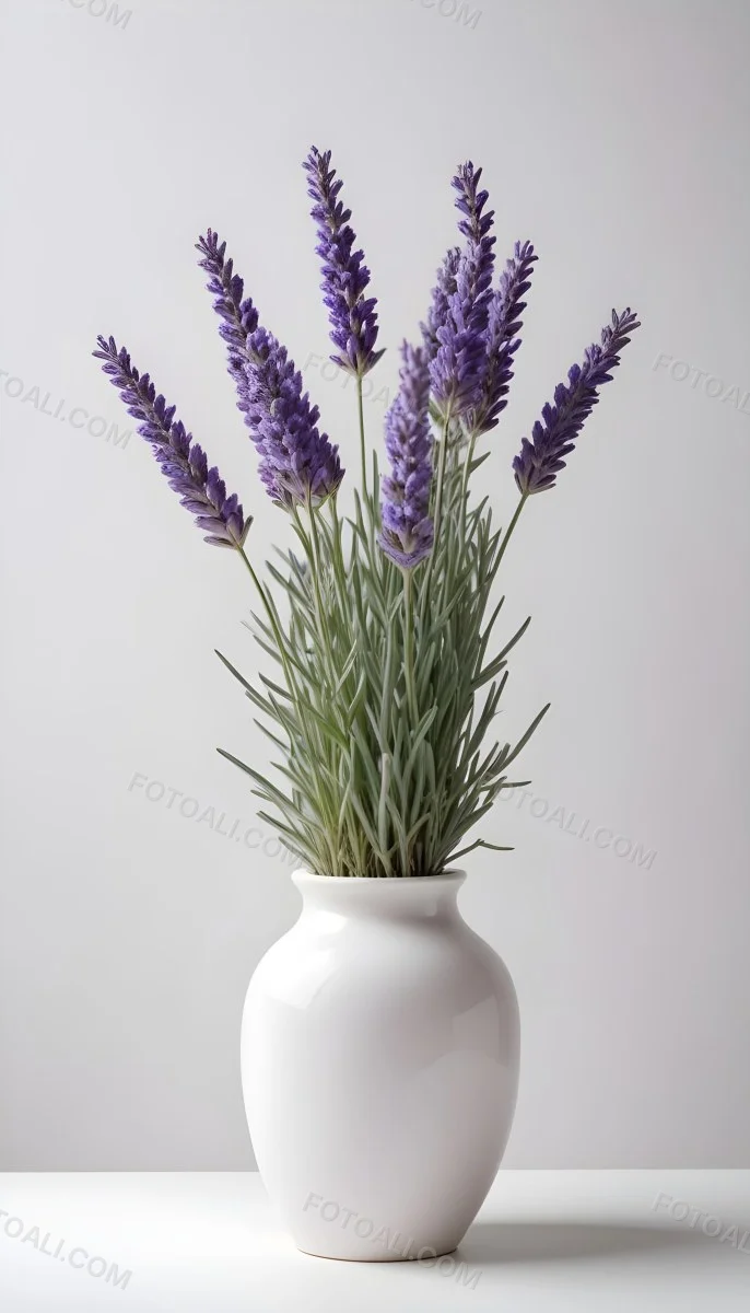 Lavender Flower In A White Ceramic Vase White Background Soft Lighting Minimalist Composition Clean Aesthetic Elegant Simple Calming Floral Arrangement Botanical Decorative 22 73b8
