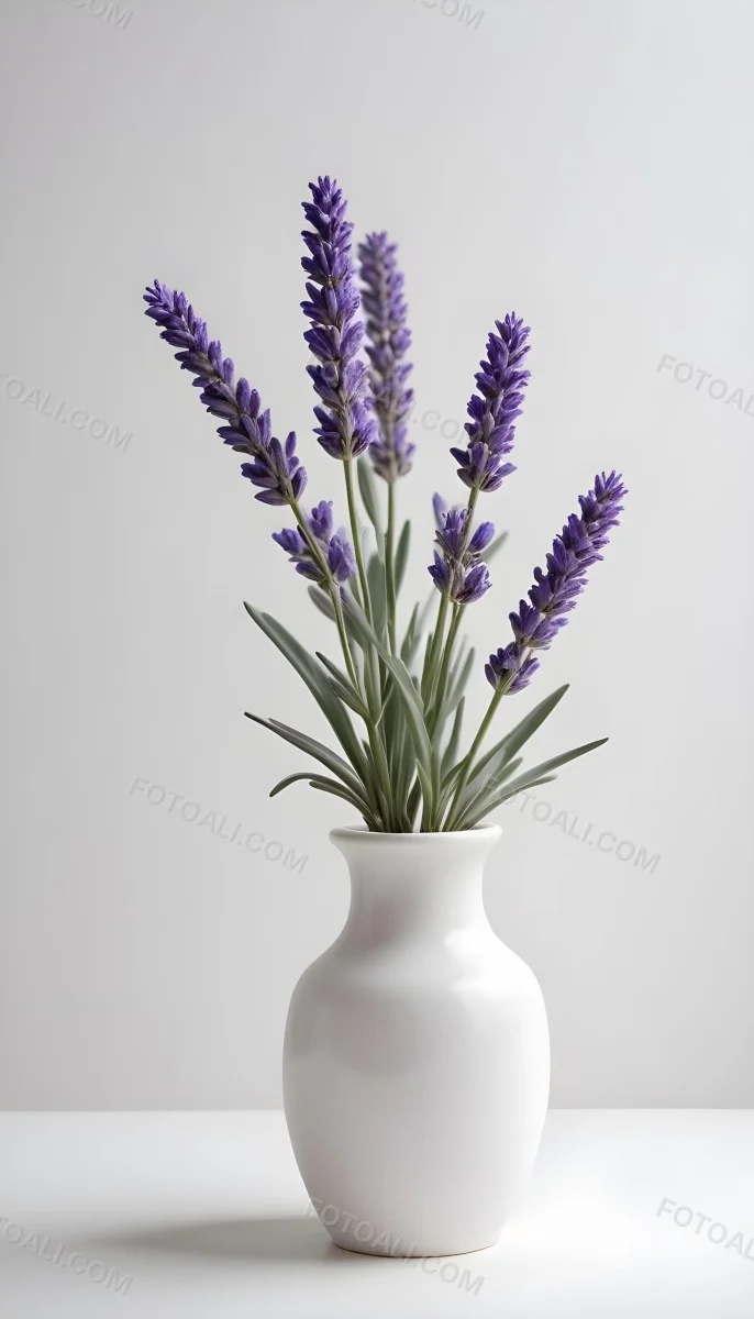 Lavender Flower In A White Ceramic Vase White Background Soft Lighting Minimalist Composition Clean Aesthetic Elegant Simple Calming Floral Arrangement Botanical Decorative 23 B55d