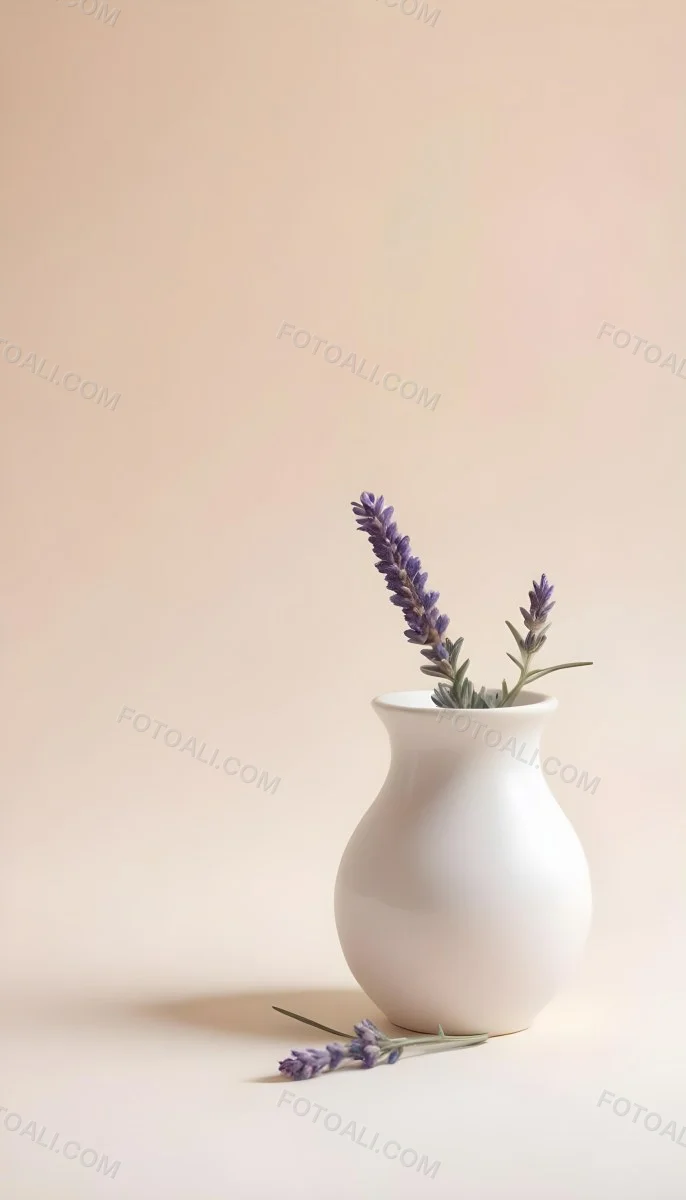 Lavender Flower In A White Ceramic Vase White Background Soft Lighting Minimalist Composition Clean Aesthetic Elegant Simple Calming Floral Arrangement Botanical Decorative 24 D5ea