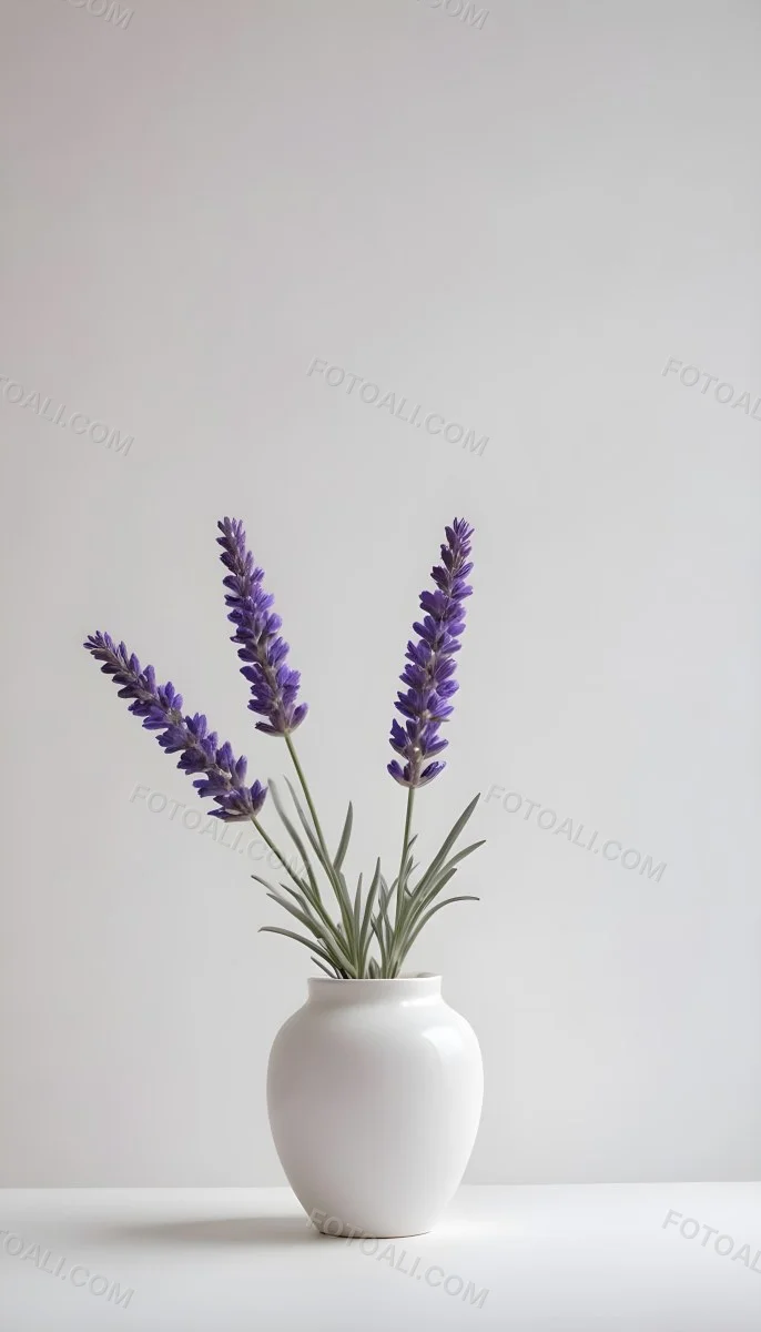 Lavender Flower In A White Ceramic Vase White Background Soft Lighting Minimalist Composition Clean Aesthetic Elegant Simple Calming Floral Arrangement Botanical Decorative 25 5678