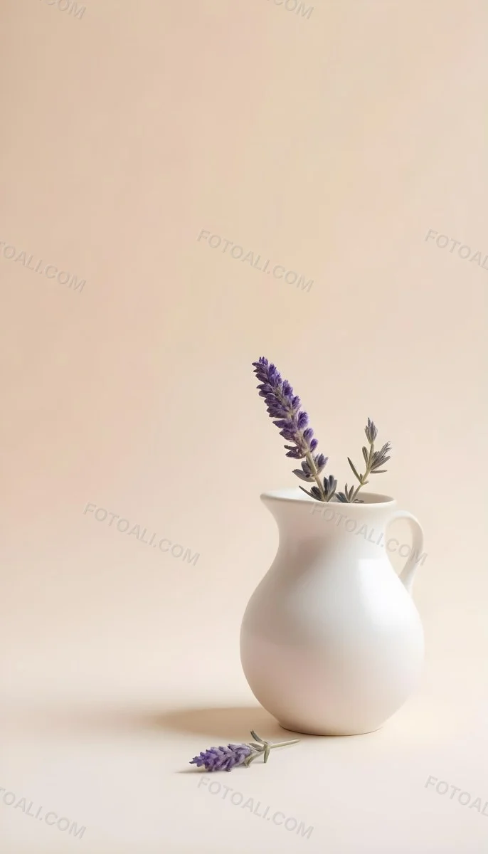 Lavender Flower In A White Ceramic Vase White Background Soft Lighting Minimalist Composition Clean Aesthetic Elegant Simple Calming Floral Arrangement Botanical Decorative 26 A6c0