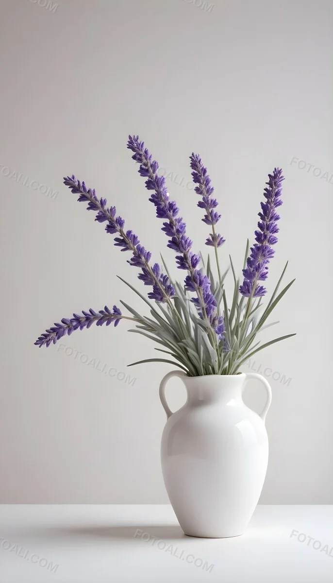 Lavender Flower In A White Ceramic Vase White Background Soft Lighting Minimalist Composition Clean Aesthetic Elegant Simple Calming Floral Arrangement Botanical Decorative 27 E02e