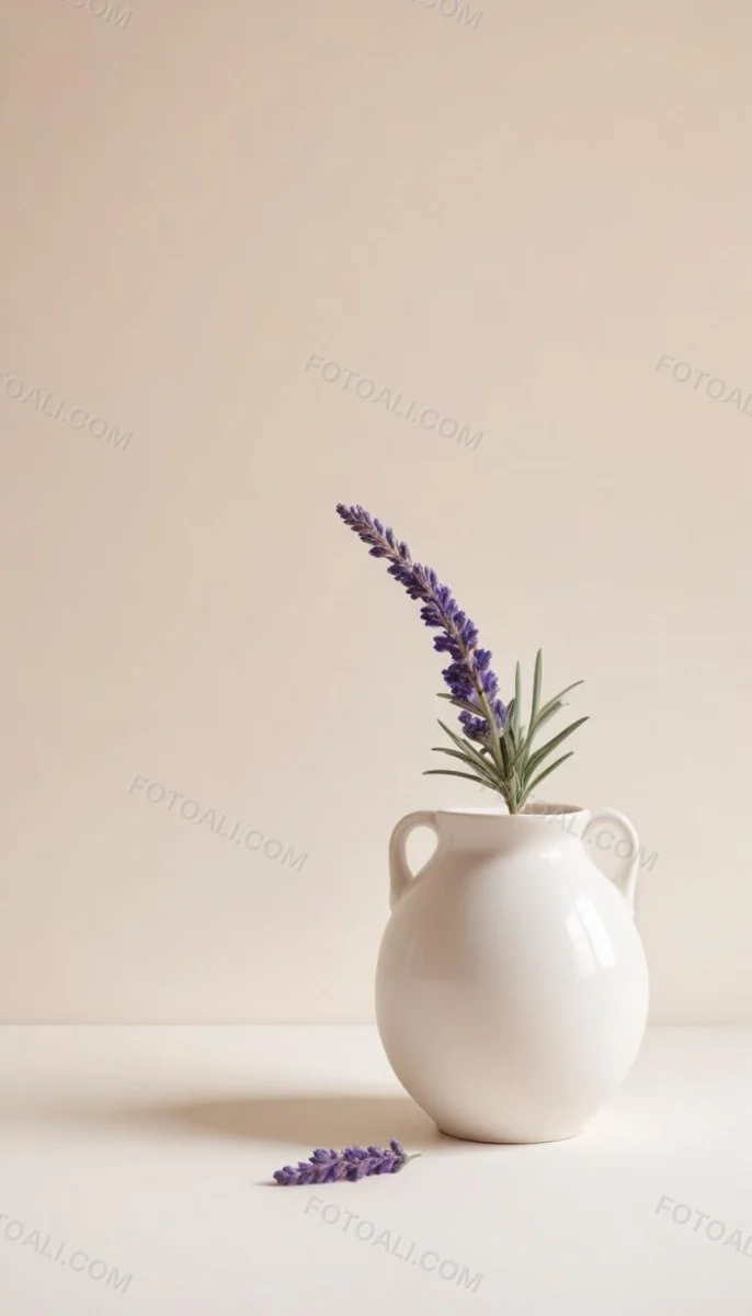 Lavender Flower In A White Ceramic Vase White Background Soft Lighting Minimalist Composition Clean Aesthetic Elegant Simple Calming Floral Arrangement Botanical Decorative 28 3dd5