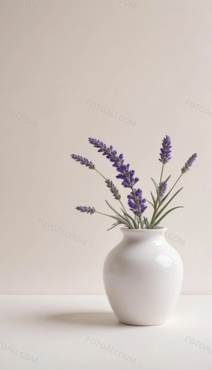 Lavender Flower In A White Ceramic Vase White Background Soft Lighting Minimalist Composition Clean Aesthetic Elegant Simple Calming Floral Arrangement Botanical Decorative 5 53bf