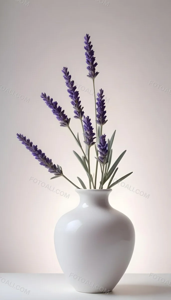 Lavender Flower In A White Ceramic Vase White Background Soft Lighting Minimalist Composition Clean Aesthetic Elegant Simple Calming Floral Arrangement Botanical Decorative 6 7bfe