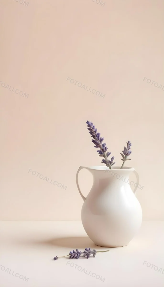 Lavender Flower In A White Ceramic Vase White Background Soft Lighting Minimalist Composition Clean Aesthetic Elegant Simple Calming Floral Arrangement Botanical Decorative 7 9511