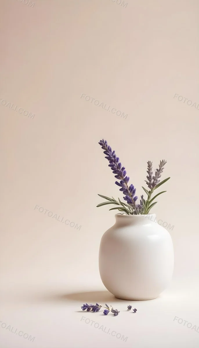 Lavender Flower In A White Ceramic Vase White Background Soft Lighting Minimalist Composition Clean Aesthetic Elegant Simple Calming Floral Arrangement Botanical Decorative 8 49f0