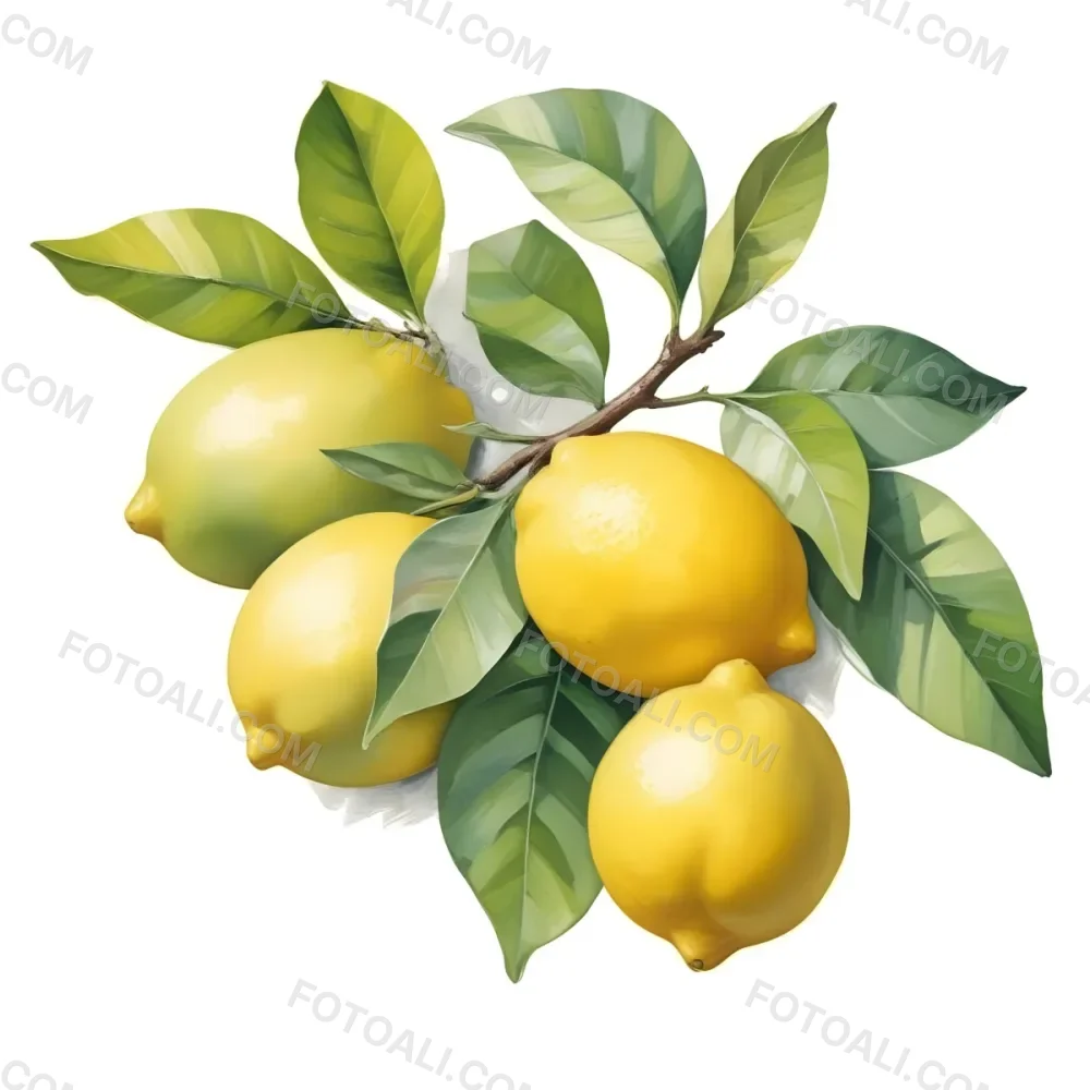 Lemons With Green Leaves A Whole Lemon And A Half Lemon On A White Background 45 7d5d