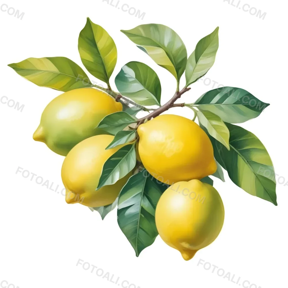Lemons With Green Leaves A Whole Lemon And A Half Lemon On A White Background 47 F73d