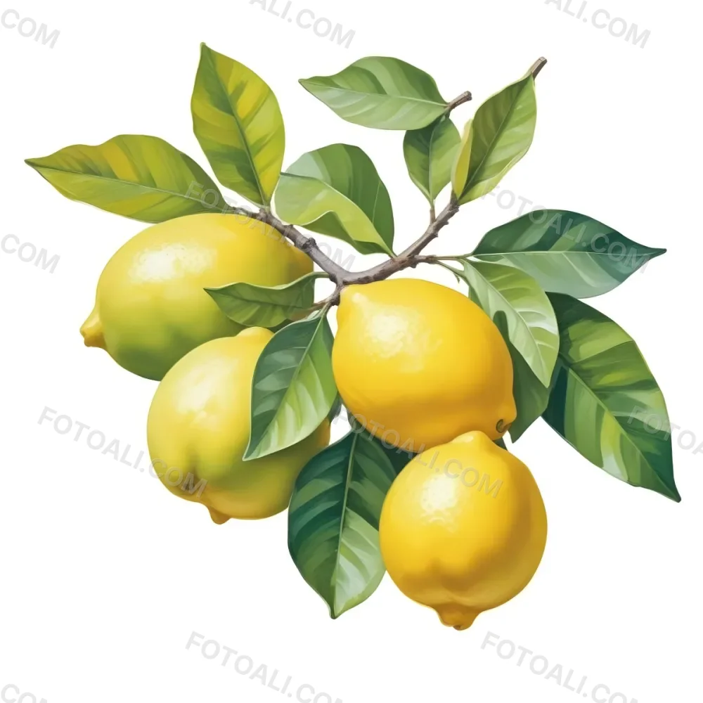 Lemons With Green Leaves A Whole Lemon And A Half Lemon On A White Background 50 D606
