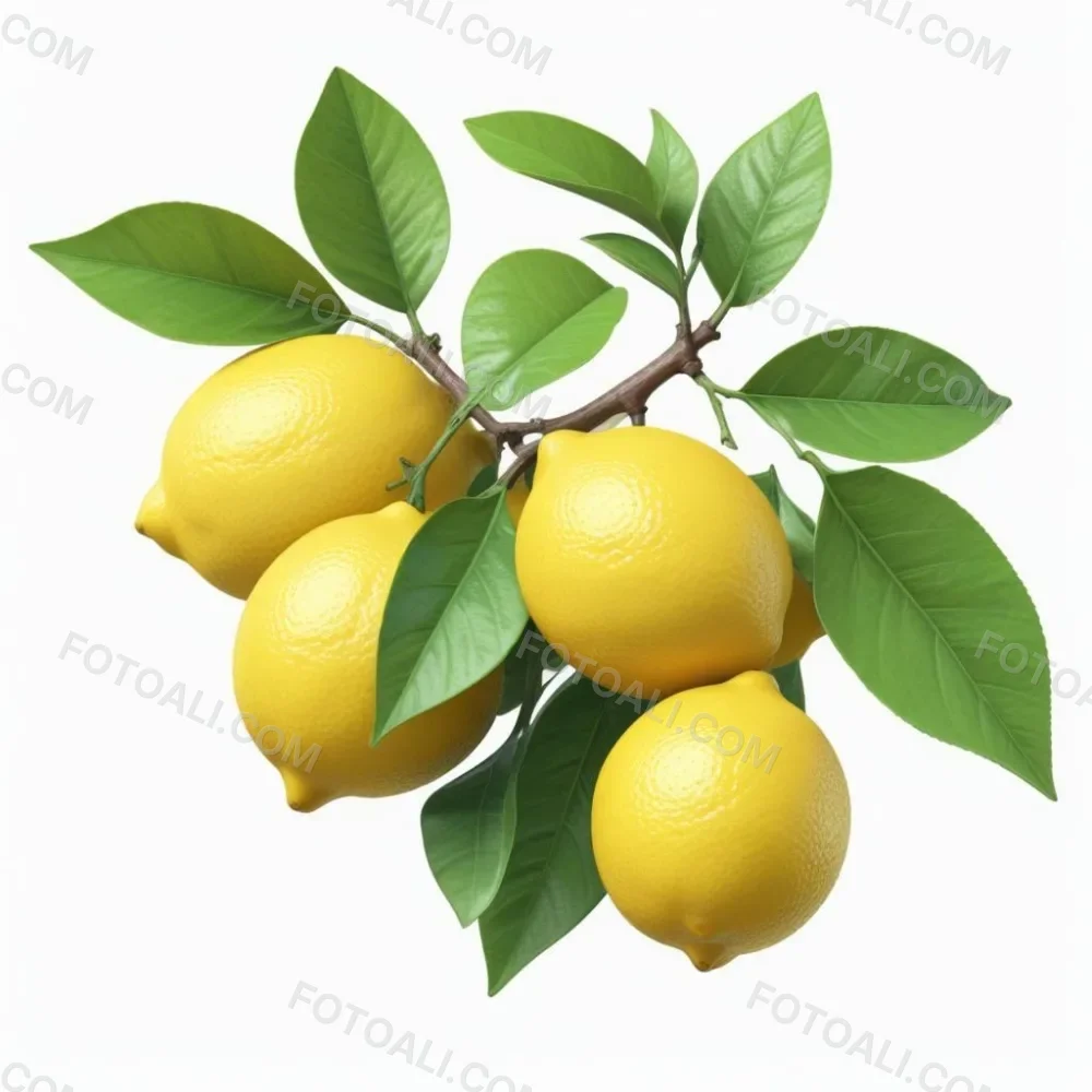 Lemons With Green Leaves A Whole Lemon And A Half Lemon On A White Background 59 C192