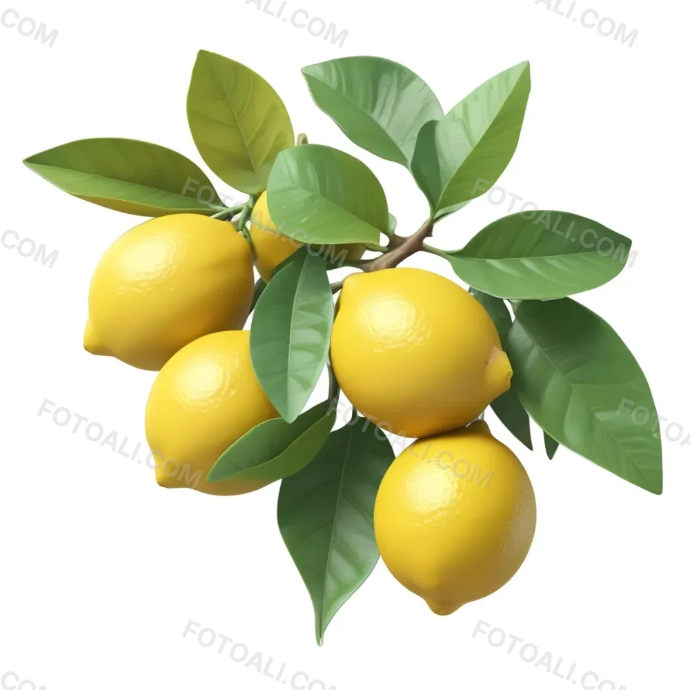 Lemons With Green Leaves A Whole Lemon And A Half Lemon On A White Background 66 E86c