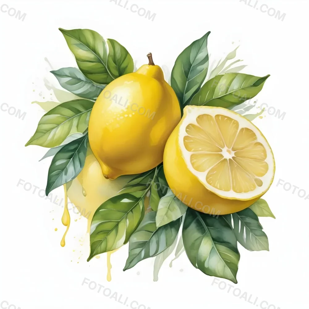 Lemons With Green Leaves A Whole Lemon And A Half Lemon On A White Background 71 Dec9