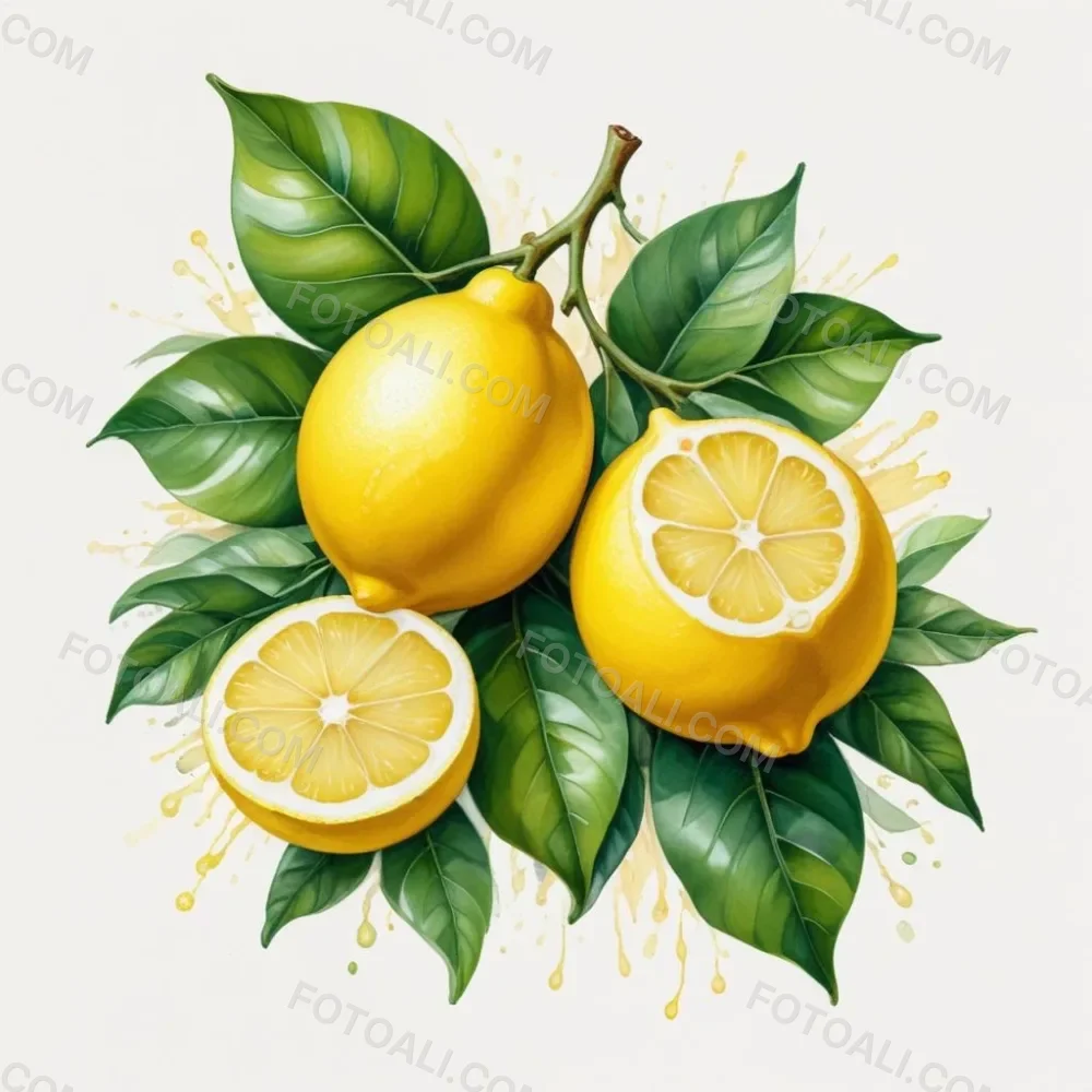 Lemons With Green Leaves A Whole Lemon And A Half Lemon On A White Background 80 8ac8