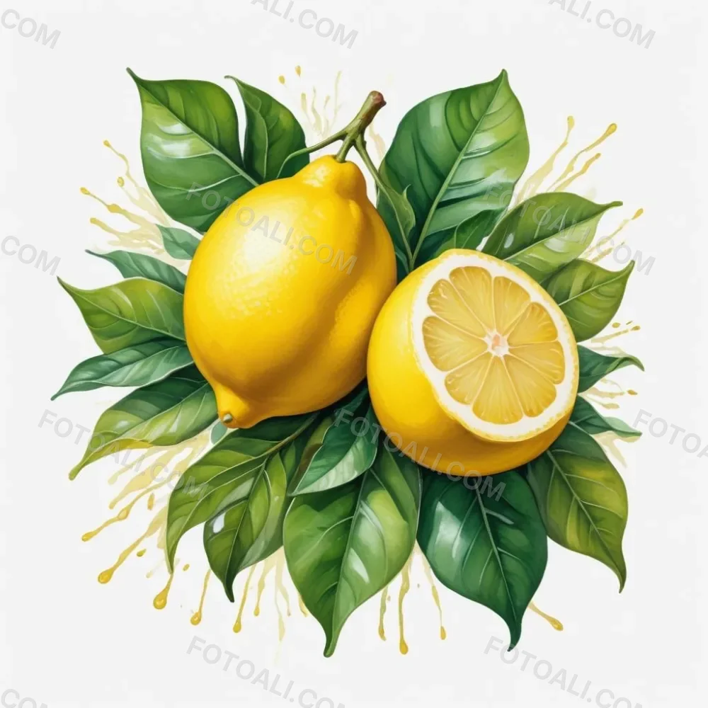 Lemons With Green Leaves A Whole Lemon And A Half Lemon On A White Background 82 591a