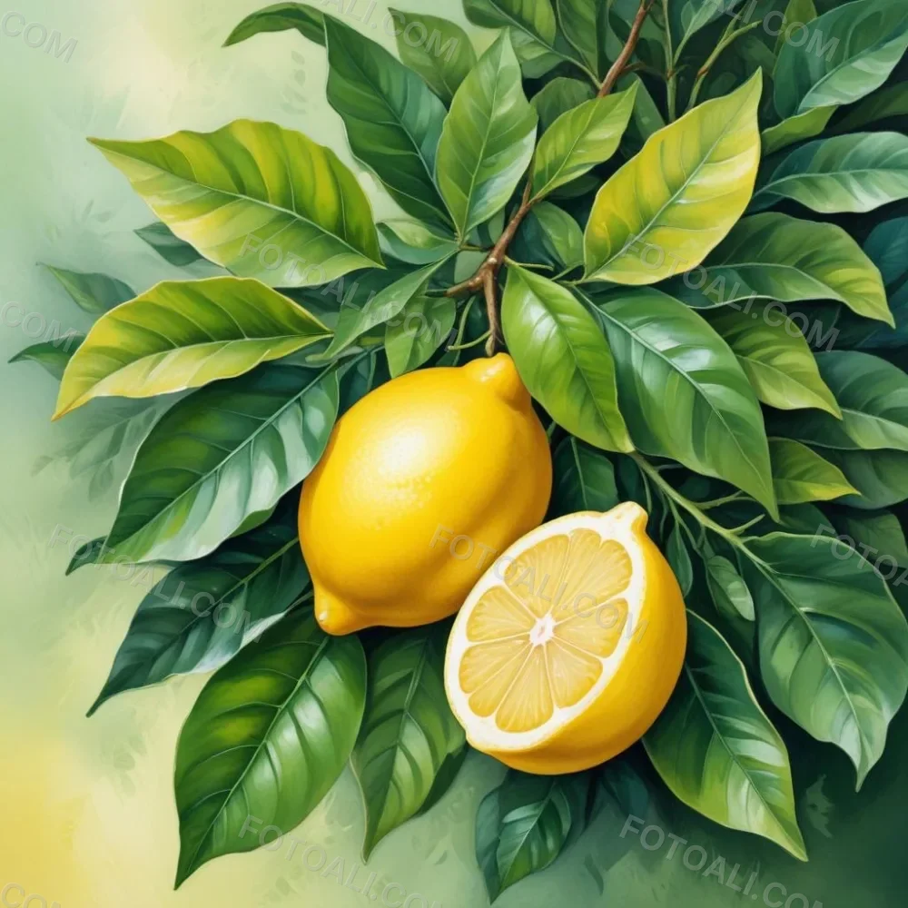 Lemons With Green Leaves A Whole Lemon And A Half Lemon On A White Background 95 749d