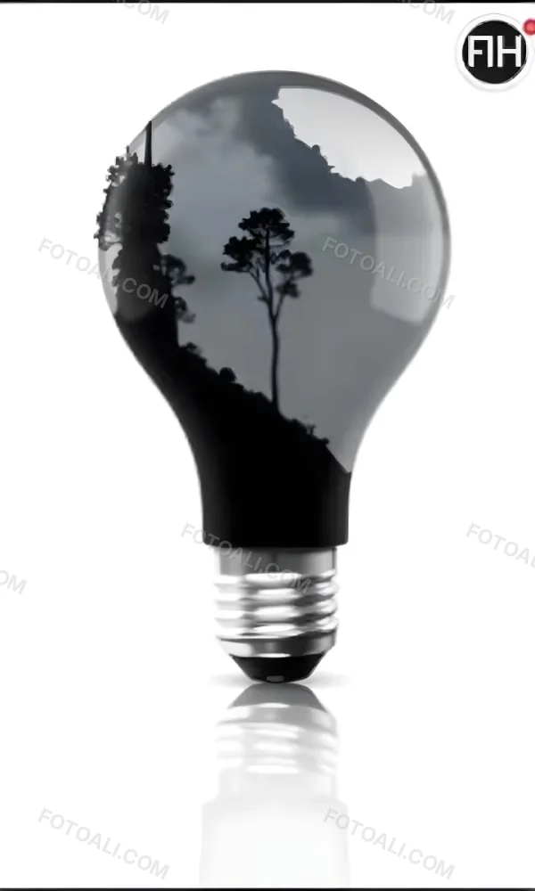 Light Bulb With A Tree Inside Dark And Cloudy Sky Black And White Tones On A Black Background Concept Of Nature And Energy 20 0ad4
