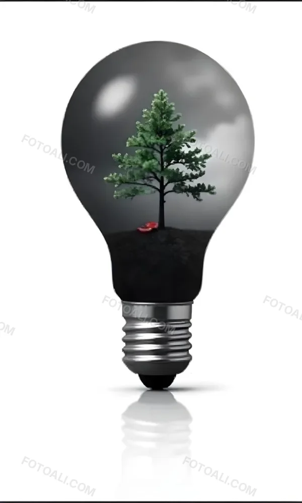 Light Bulb With A Tree Inside Dark And Cloudy Sky Black And White Tones On A Black Background Concept Of Nature And Energy 9 7f7e
