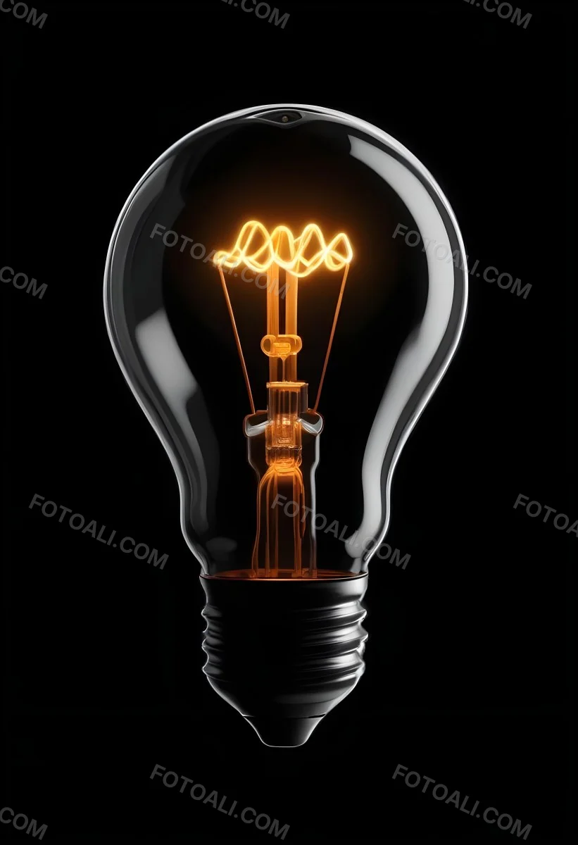 Light Bulb With Glowing Filament On A Black Background The Bulb Is Clear And The Filament Is Bright Orange 14 B89d