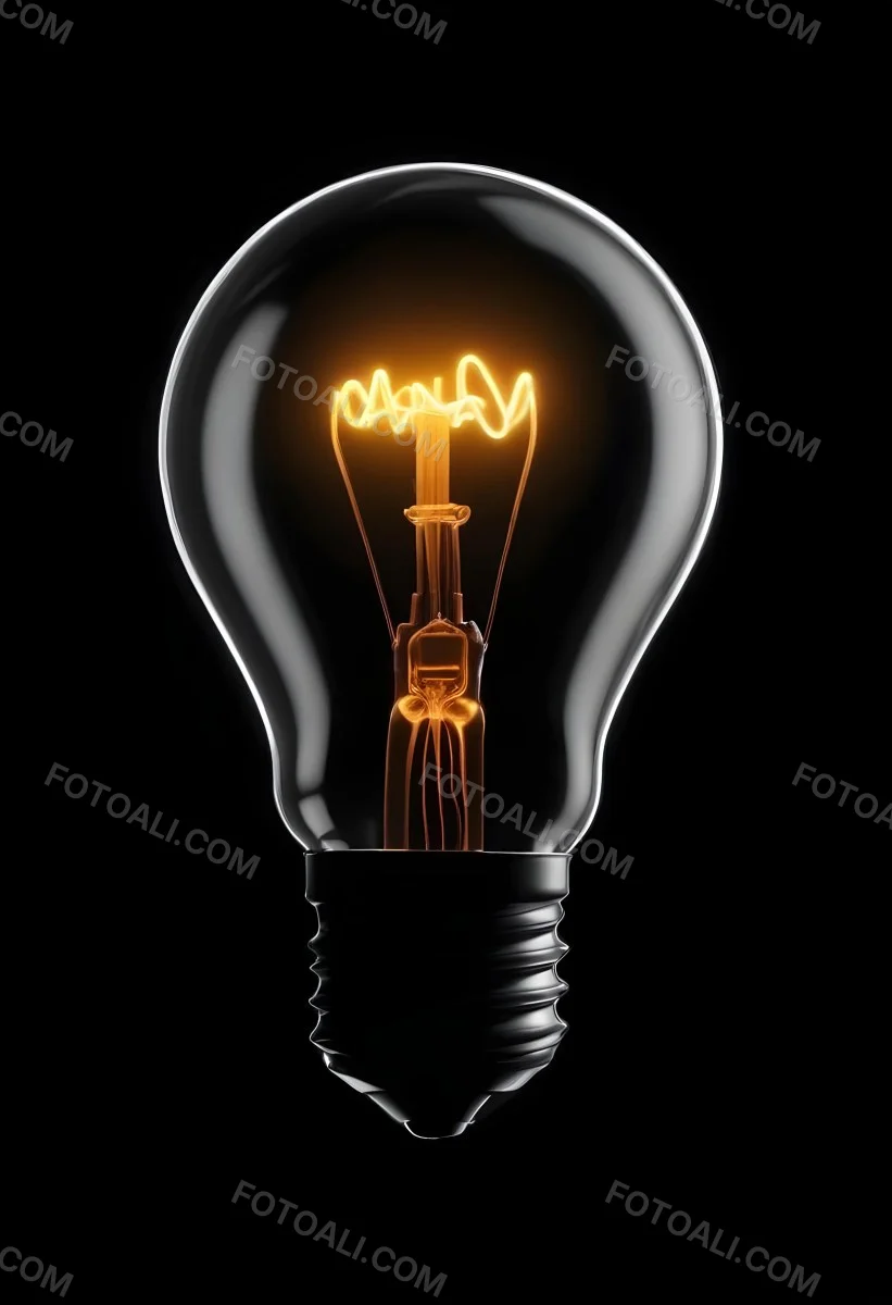 Light Bulb With Glowing Filament On A Black Background The Bulb Is Clear And The Filament Is Bright Orange 18 Bd0b