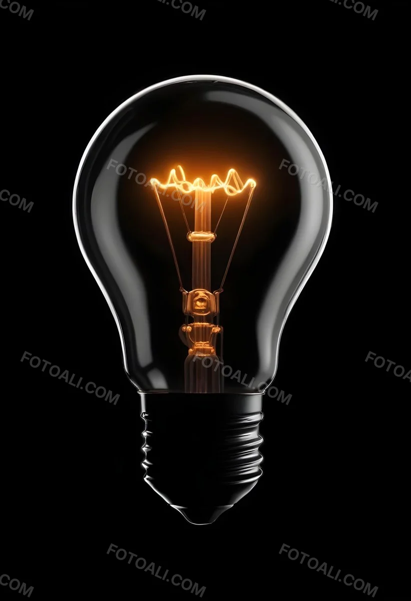 Light Bulb With Glowing Filament On A Black Background The Bulb Is Clear And The Filament Is Bright Orange 26 C232