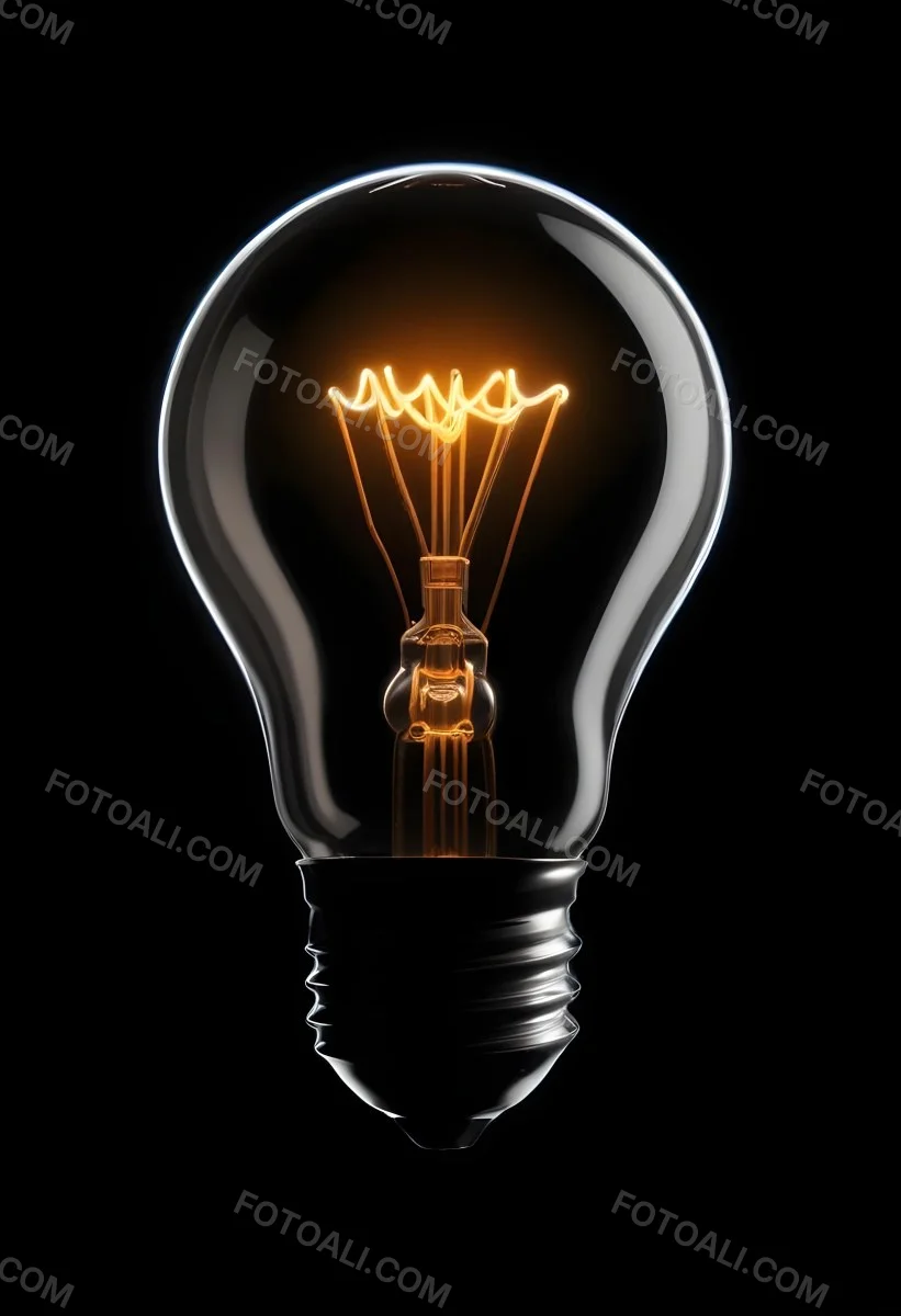 Light Bulb With Glowing Filament On A Black Background The Bulb Is Clear And The Filament Is Bright Orange 37 B05b