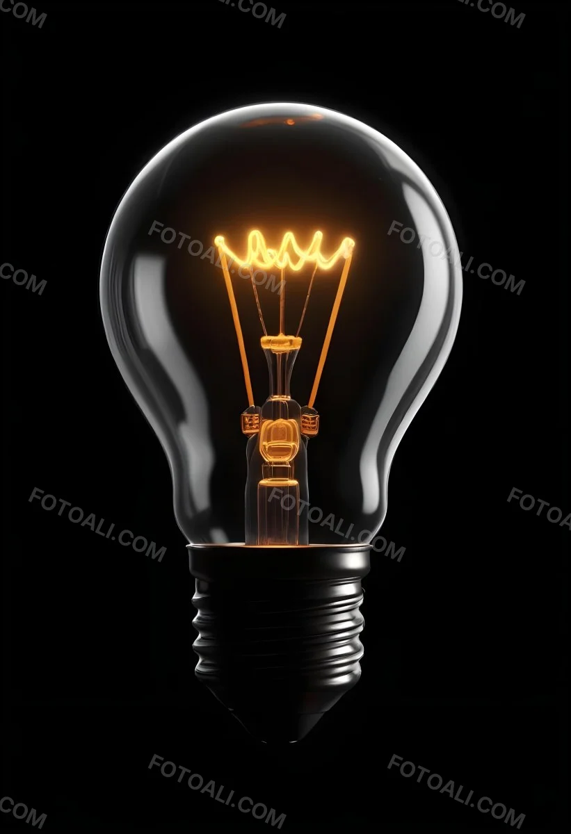 Light Bulb With Glowing Filament On A Black Background The Bulb Is Clear And The Filament Is Bright Orange 60 Ed06