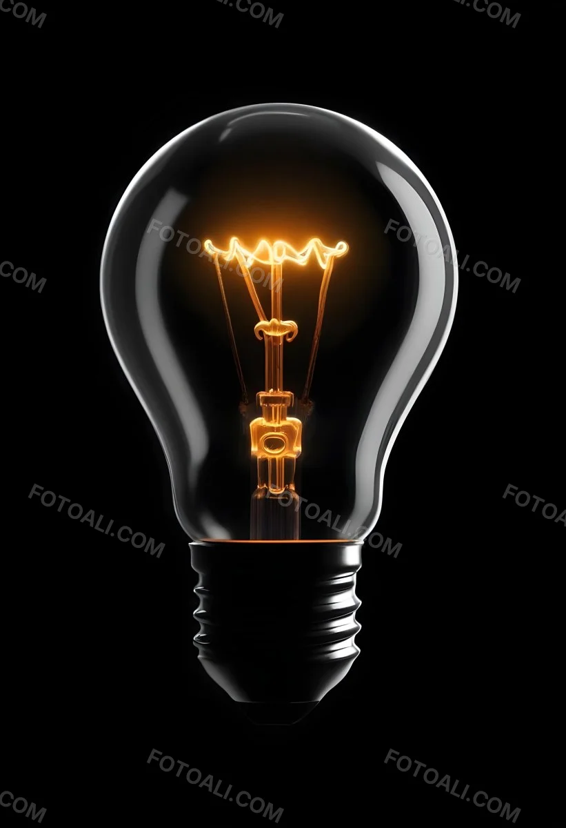 Light Bulb With Glowing Filament On A Black Background The Bulb Is Clear And The Filament Is Bright Orange 7 Bdf9